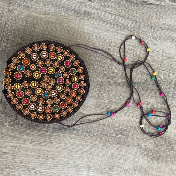 Handmade Raffia and Bead Bag - Picture 1 of 3